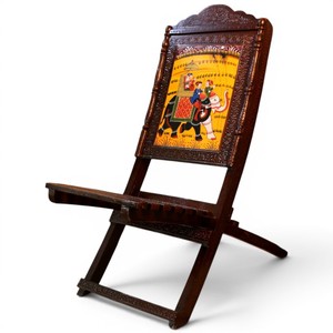 Handcrafted Wooden Painted Mehrap Chair | Traditional Decorative Folding Accent Chair for Home Decor - Product Image 1