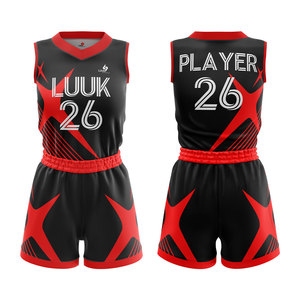 ชุดเสื้อบาสเก็ตบอลแขนกุดคอวีแบบกำหนดเองพร้อมกางเกงขาสั้น พิมพ์ลายแบบ Sublimation ระบายเหงื่อได้ดี ผลิตจากโพลีเอสเตอร์ 100% สำหรับผู้ใหญ่ ทุกเพศ ทุกวัย เหมาะสำหรับทีม - Product Image 1