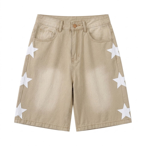 Shorts de mezclilla con parches de estrellas estilo streetwear - Proveedor mayorista OEM ODM de shorts de mezclilla azules lavados de talla grande - Product Image 4