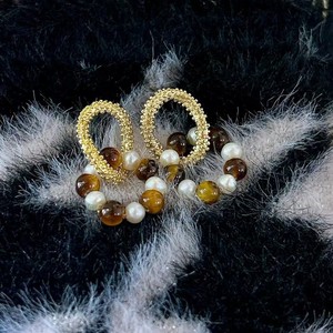 ต่างหูวงกลมประดับมุกสไตล์ฝรั่งเศส ดีไซน์เฉพาะตัว พร้อมเข็มเงินแท้ S925 และลายหินตาเสือ - Product Image 3