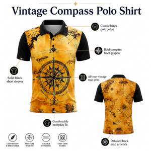 Camiseta Polo Deportiva de Secado Rápido Personalizada para Hombre, Sublimación, Estampado de Mapa con Brújula Vintage, Transpirable, para Golf, Casual - Product Image 6
