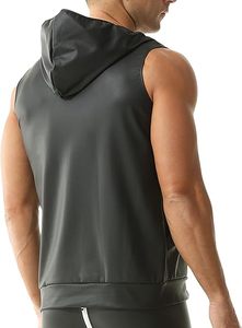 Camiseta sin mangas de cuero para hombre con capucha, la mejor calidad, precio económico, servicio OEM, ropa de gimnasio personalizada. - Product Image 2