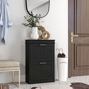 Mobiletto Moderno Salvaspazio a 2 Cassetti per Scarpe, Organizer Stretto per Ingresso/Corridoio, Porta Stivali Nero per 10 Paia - Product Image 2