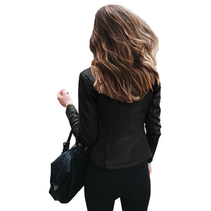 Veste Courte Femme en Similicuir PU avec Fermeture Éclair, Tendance Automne, Mince et Légère, Idéale pour le Bureau ou les Tenues Décontractées - Product Image 2