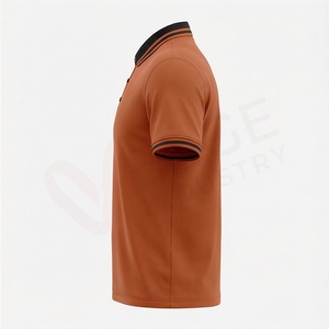Polo à manches courtes pour homme, couleur marron rouille, tissu Oxford tissé uni, coupe classique, design boutonné - Product Image 3