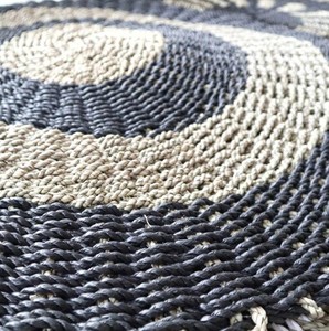 Handwoven <b>Round</b> Seagrass Rug Braided Bohemian Area <b>Carpet</b> with Black and Beige Target Circle Design for Living Room, Home Use - Product Image 2