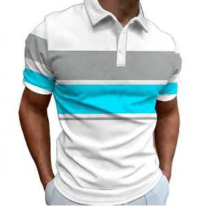 Polo décontracté pour homme à manches courtes rayé, tricoté, design color block, coupe classique, blanc, gris, noir - Product Image 4