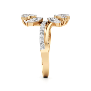Anillo de compromiso de lujo con diamantes en forma de flor y corte de pera, de oro de 18 quilates para mujer - Product Image 3