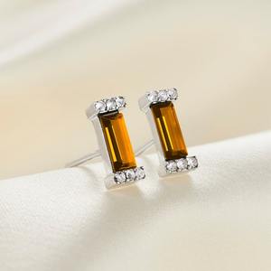 Pendientes de topacio baguette, plata de ley 925, piedra de nacimiento de noviembre, pendientes de topacio naranja, regalo para mujer - Product Image 1
