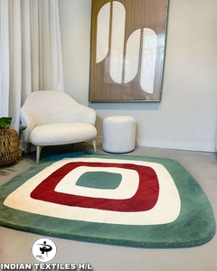 Alfombras Modernas de Diseño Hechas a Mano para Sala de Estar, de Lana, con Patrón Indio, Azul y Rojo, Venta al por Mayor, Wilton - Product Image 1