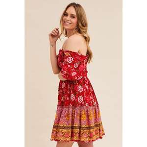 ชุดเดรสสั้นพิมพ์ลายดอกไม้สไตล์โบฮีเมียนสำหรับผู้หญิง แขนสั้นลำลองใส่เที่ยวทะเลช่วงวันหยุดฤดูร้อน - Product Image 3