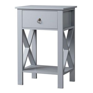 Gray <b>Side</b> Intersection Style Bedside <b>Table</b> with Two-Layer <b>Drawer</b> Nightstand and Coffee <b>Table</b> - Product Image 6