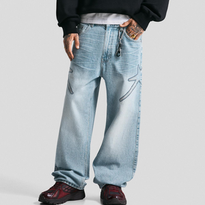 Vaqueros holgados bordados para hombre, estilo casual, con lavado Monkey, cintura regular - Product Image 3