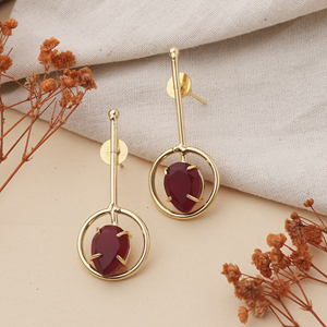 Luxury Gold Plated Alloy Deep <b>Red</b> Ethnic Stud <b>Earrings</b> for Women Party Elegant Contemporary Statement - Product Image 3
