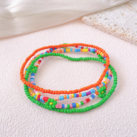 Gelang Kaki Manik-manik Bunga Lucu Mutiara Imitasi Biru-Putih Perhiasan Elastis Berlapis Seng Multiwarna Gaya Bohemian Pesta Mode Wanita