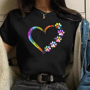 เสื้อยืดผู้หญิงพิมพ์ลายดอกไม้รูปหัวใจสีสันสดใส ผ้าฝ้าย 100% เป็นมิตรกับสิ่งแวดล้อม สวมใส่สบายในฤดูร้อน ทรงปกติ ใส่ได้ทุกฤดู - Product Image 2
