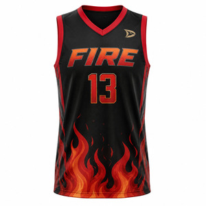 Camiseta sin mangas con cuello en V Fire Basketball para hombre, 13 estampados sublimados, malla transpirable, ajuste atlético, para todas las estaciones - Product Image 2