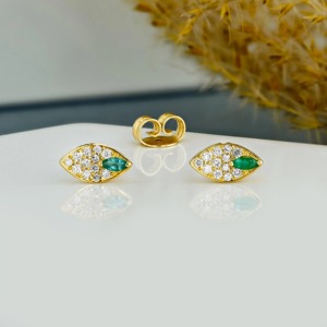 Diamond Feather <b>Stud</b> Earrings 14K Gold Lab Grown Sapphire <b>Emerald</b> Earrings for Women Solid Gold Unique Jewelry Elegant Style - Product Image 5