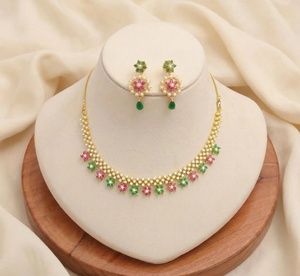 Ruby Emerald Pearl Imitation <b>Necklace</b> Set 22K Gold Plated IGI Certified Indian Bridal Wedding Jewelry Ethnic <b>Statement</b> <b>Necklace</b> - Product Image 1