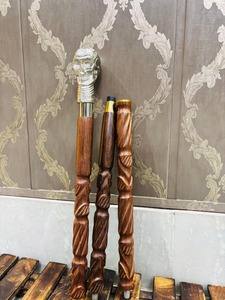 Canne de marche multifonctionnelle antique en bois de rose avec poignée en laiton poli – Décoration pour Halloween, Pâques et Thanksgiving - Product Image 2