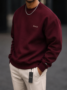 Sweat-shirt à col rond pour homme MIAZ, coupe classique, blanc uni, en coton tricoté, logo sur le devant, style hiver, prix avantageux - Product Image 4