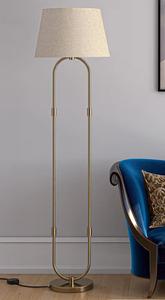 Modern Brass Floor Lamp Beige Fabric Drum Shade Large Warm <b>Light</b> Residential Use - Product Image 3