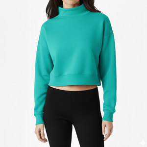 Sudadera de cuello alto naranja para mujer, top corto de punto de manga larga, color liso, para otoño - Product Image 6