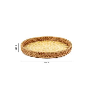 Plateau de service rond de style créatif avec motif floral en nacre jaune et poignée, idéal pour les desserts, les aliments et les fruits secs. - Product Image 2