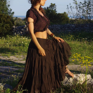 กระโปรงแม็กซี่ผ้าฝ้ายสไตล์โบฮีเมียน ฟลาเมงโก เต้นระบำหน้าท้อง กระโปรงระบายพลิ้วไหว ของขวัญสำหรับเธอ ราคาโรงงาน - Product Image 1