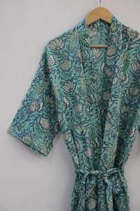 Robe à imprimé floral pour femmes, longueur genou, manches trois quarts, en polyester tissé doux, décontractée, avec fermeture à cordon - Product Image 4