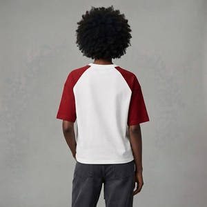 <b>High</b> Quality Women's V-Neck Raglan Sleeve T-Shirt White <b>Red</b> Cotton Logo Printed Casual Loose Fit All Seasons Wear - Product Image 2