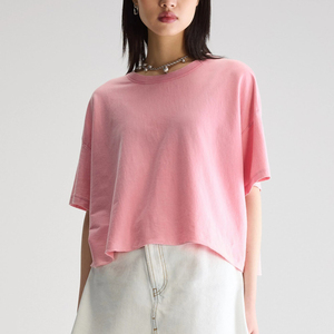 Custom Crop <b>Top</b> Shirt Heavyweight Cotton <b>Distressed</b> Cropped Boxy Fit T-Shirt Oversized Baggy Drop Shoulder Women's Crop <b>Top</b> - Product Image 4