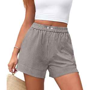 Women's High Waisted Striped Cotton Shorts <b>Elastic</b> Waist Loose Fit Casual Summer Shorts - Product Image 6