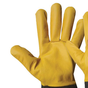 Gants de soudage TIG/MIG en cuir personnalisés jaunes avec revers noir, design à pouce droit, résistants aux éclaboussures de métal fondu - Product Image 3