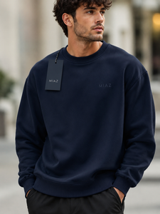 เสื้อสเวตเชิ้ตคอกลมสีน้ำเงินกรมท่าสำหรับผู้ชายจาก Miaz Enterprises ทรงปกติ ผ้าสั่งทำพิเศษ แห้งเร็ว ไม่หดตัว สวมใส่สบาย - Product Image 1