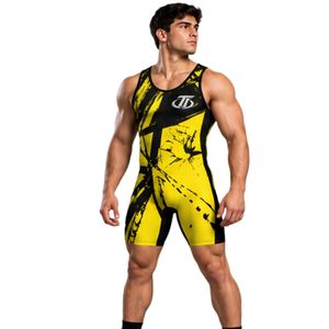 Yellow Black <b>Mens</b> Wrestling Singlet Sleeveless Compression Athletic <b>Bodysuit</b> Graphic Grappling Competition Training Sports set - Product Image 3