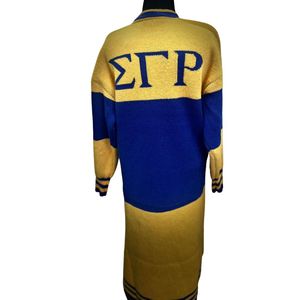 Cardigan long en tricot personnalisé pour femme, motif Sigma Gamma Rho, bleu et or, 1922, avec écusson brodé, pour sororité grecque - Product Image 2