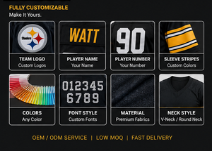 Maillot de football de Pittsburgh personnalisable en gros, 90 T.J. Watt, 8 Aaron Rodgers, 43 Troy Polamalu, noir, cousu, short en spandex/bambou - Product Image 4