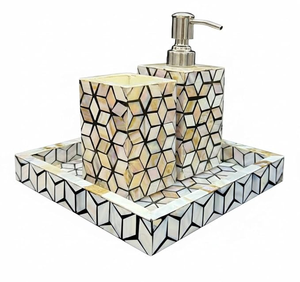New Arrival Handmade Mother of Pearl <b>Bathroom</b> <b>Set</b> of 4 Pcs MOP <b>Bathroom</b> <b>Accessories</b> <b>Bathroom</b> Dispenser Tumbler Tray Soap Dish - Product Image 5