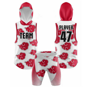 Custom Sublimated <b>Purple</b> Cloud Pattern Hooded <b>Tank</b> <b>Top</b> Shorts Set Basketball 7v7 Uniform Player 47 OEM Service - Product Image 6