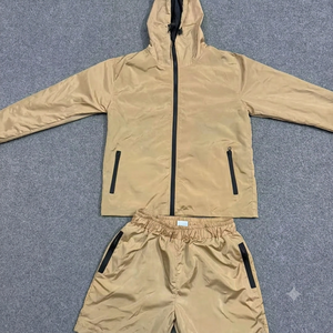 Ensemble de survêtement unisexe coupe-vent à manches longues avec fermeture éclair, short sportif à capuche, léger, pour l'hiver, coupe régulière pour adulte - Product Image 1
