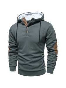 Sudadera con Capucha Beige para Hombre, Corte Regular, Color Sólido, Cuello con Botones, Estilo Casual, Manga Larga, Tejido de Algodón, Estilo Otoñal - Product Image 6