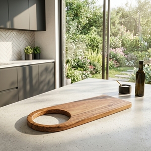 Ensemble d'ustensiles de cuisine en bois de teck massif de qualité alimentaire, planche longue, plateau en bois artisanal, plateau de service artisanal balinais avec poignée en anneau - Product Image 4