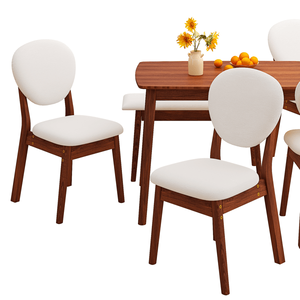 Set da pranzo in legno di gomma: 1 tavolo rettangolare e 4 sedie imbottite con 1 panca, finitura noce scuro e cuscini beige - Product Image 3