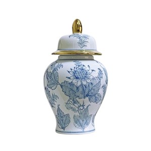 Multicolor Floral Metal Ginger Jar Millefleur Temple Jar Gold <b>Lid</b> Tabletop <b>Decorative</b> Urn Centerpiece - Product Image 3