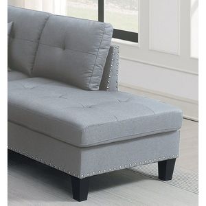 Set di Divani Componibili in Lino Grigio Tortora 3 Pezzi con Chaise Longue LAF RAF, Pouf Contenitore e Portabicchieri - Product Image 5
