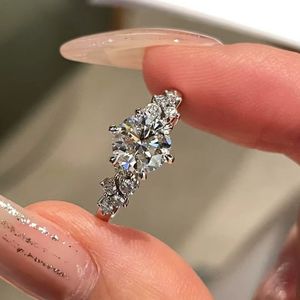 925 Sterling Silver Moissanite Ring Round Brilliant Cut Prong Set Wedding Engagement Fine Jewelry - Product Image 1