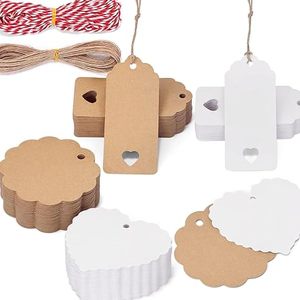 Étiquettes en papier découpées sur mesure en forme de cœur, finition mate marron et blanc, pour l'étiquetage des vêtements avec ficelle, emballage écologique - Product Image 1