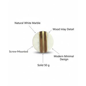 Bouton en marbre blanc minimaliste AG avec accent en bois |   Poignées de meuble rondes contemporaines et durables pour tiroirs de cuisine et de chambre - Product Image 5