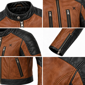 Veste de moto en cuir urbaine X Sports City Signature |   Noir Brun Bourgogne Teal |   Fabricant OEM ODM |   Qualité supérieure | - Product Image 4